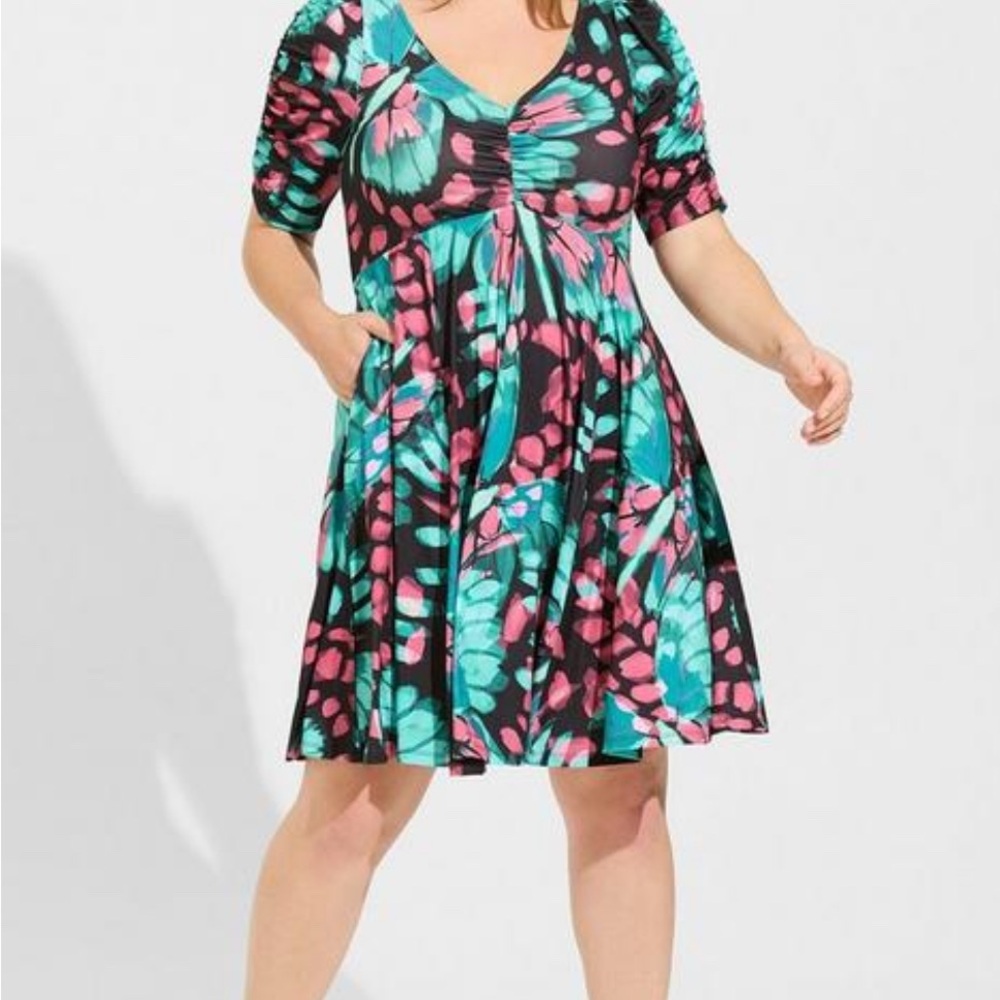 Torrid Butterfly Mini Studio Knit Cinch Front Skater Dress